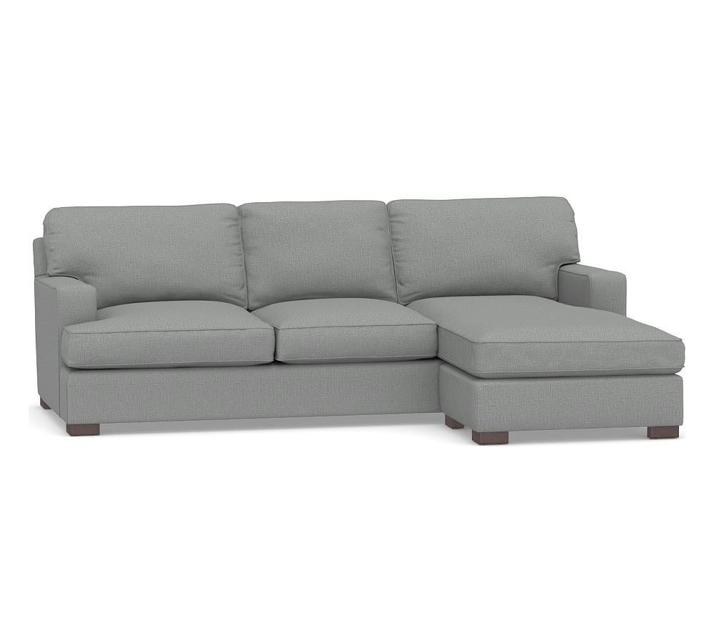 Townsend Square Arm Upholstered Sofa with Reversible Storage Chaise Sectional, Polyester Wrapped Cushions, Performance Brushed Basketweave Chambray - Image 0