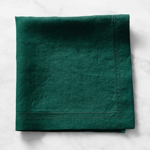 Linen Double Hemstitch Napkins, Set of 4, Evergreen - Image 0