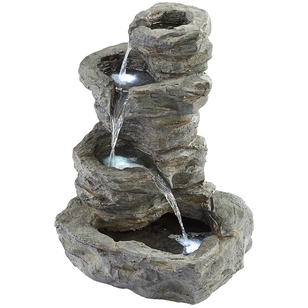 Rock Cascade 21 3/4" High Gray Faux Stone LED Light Outdoor Fountain - Image 0