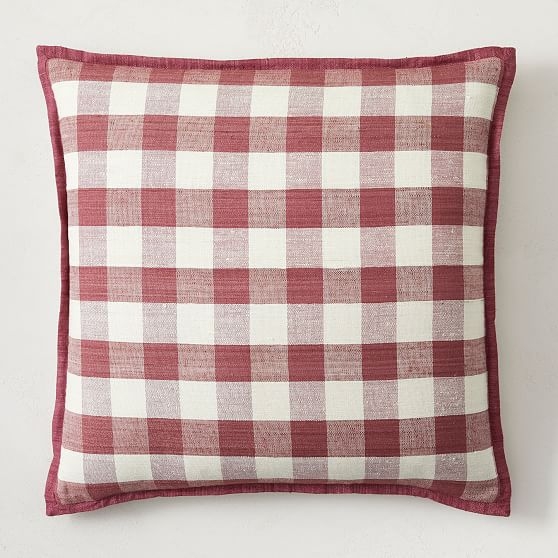 Heather Taylor Home Gingham Silk Flange Pillow Cover, 20"x20", Berry - Image 0