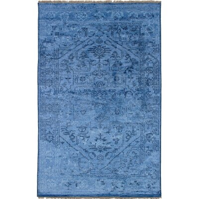 One-of-a-Kind Fizzah Hand-Knotted 2010s Ushak Blue 5'2" x 8'1" Viscose Area Rug - Image 0