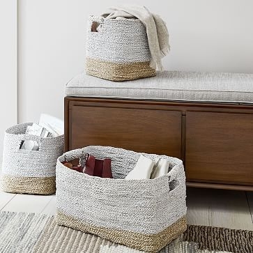 TWO TONE WOVEN BASKET PACK S/2 UNDERBED NATURAL/WHITE - Image 1