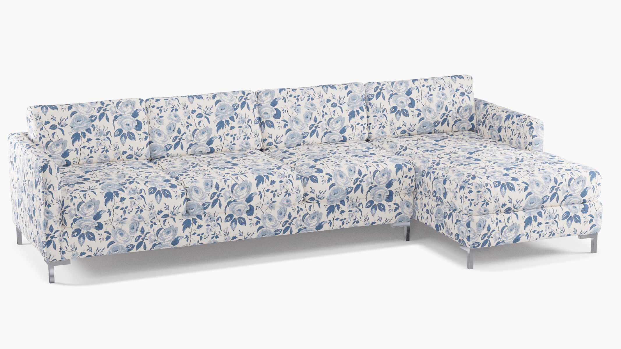 Modern Sectional, Right Facing, Delft Chintz, Chrome L Leg - Image 1