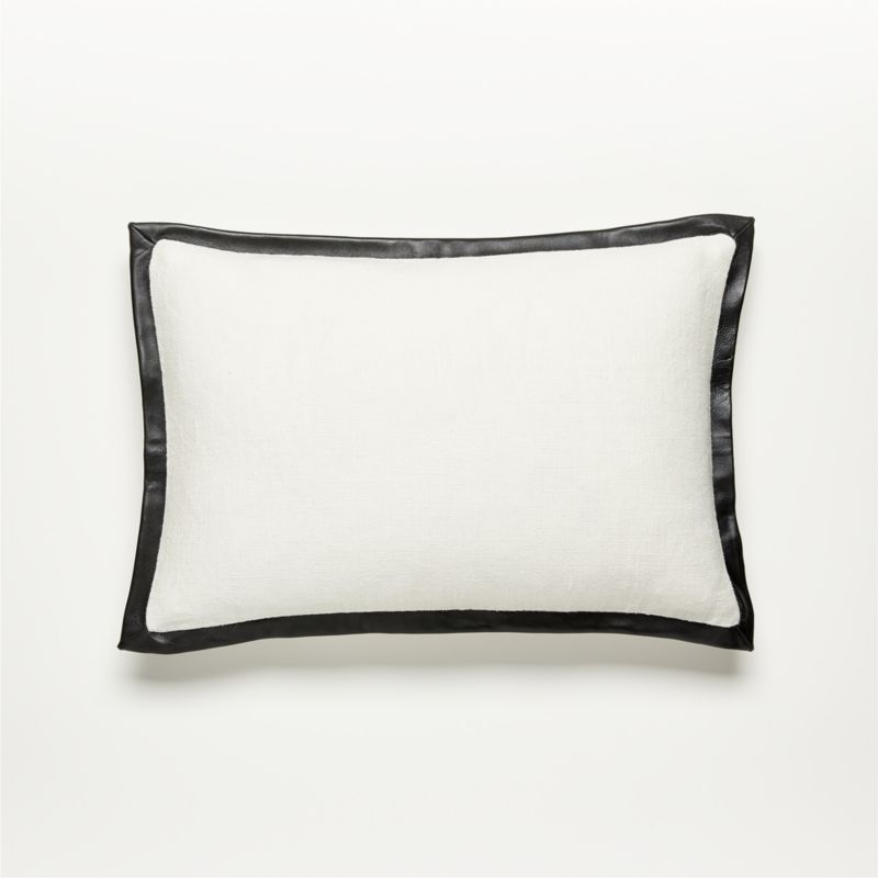 Tuxedo White Linen Throw Pillow with Down-Alternative Insert 18''x12" by Kara Mann - Image 0