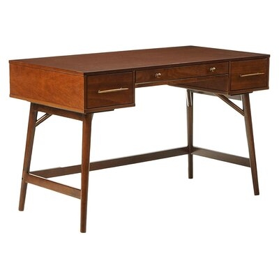 Wooden Writing Desk With 3 Drawers And Tapered Legs, Brown - Image 0