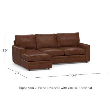 Pearce Square Arm Leather Right Arm 2-Piece Loveseat with Chaise Sectional, Polyester Wrapped Cushions, Churchfield Ebony - Image 3