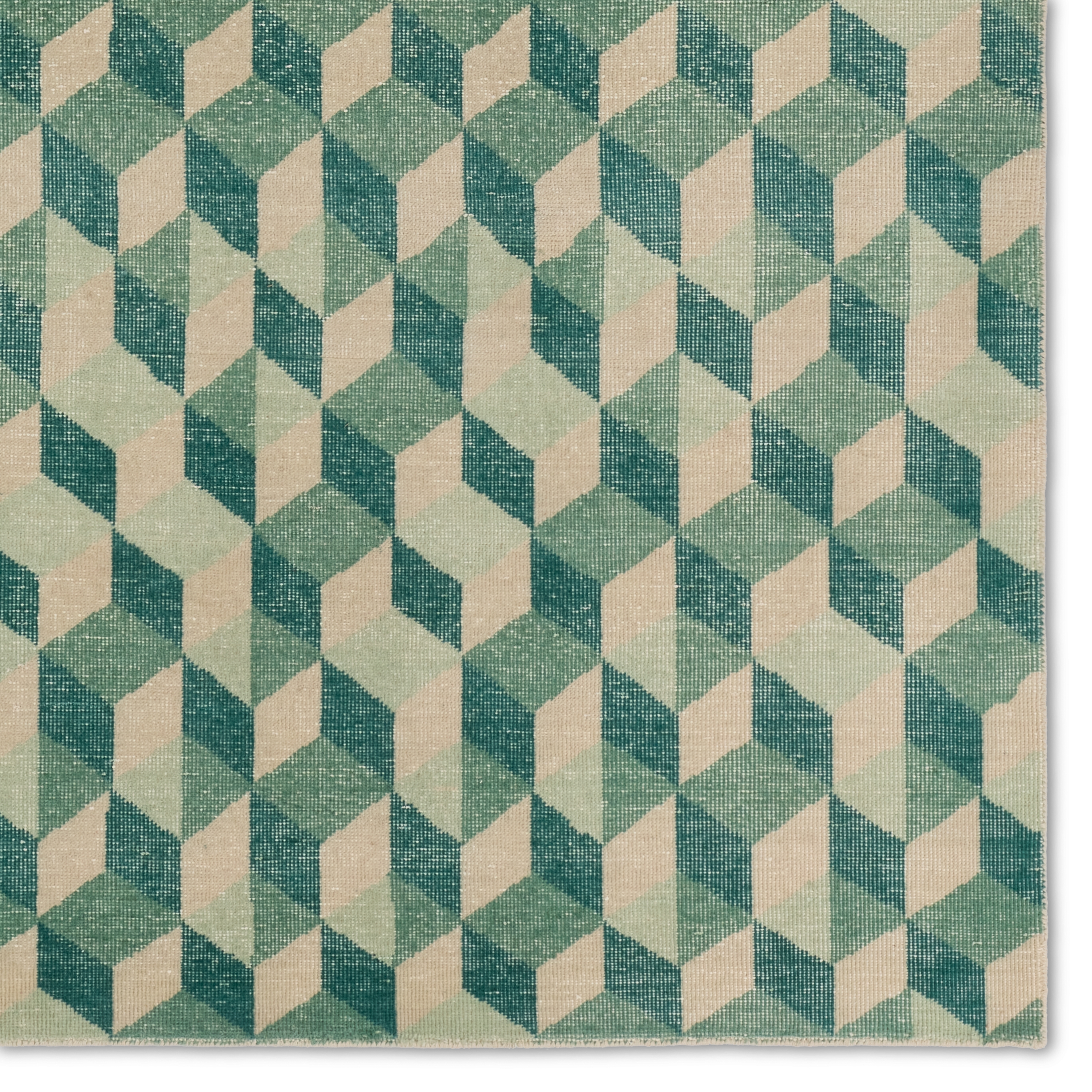 Verde Home by Matrix Hand-Knotted Geometric Green/ Cream Area Rug (18"X18") - Image 3
