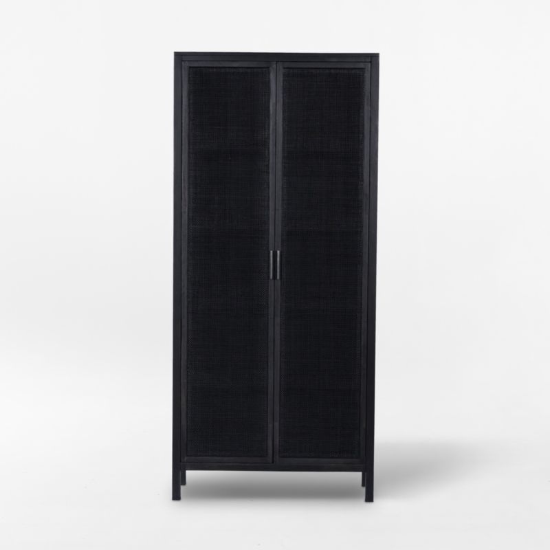 Caprice Black Natural Cane Narrow Cabinet - Image 1