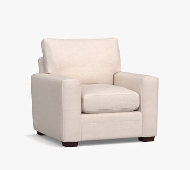 Pearce Modern Square Arm Upholstered Armchair, Down Blend Wrapped Cushions, Basketweave Slub Ash - Image 1