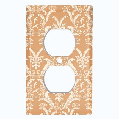 Metal Light Switch Plate Outlet Cover (Damask Feather Tan - Single Duplex) - Image 0