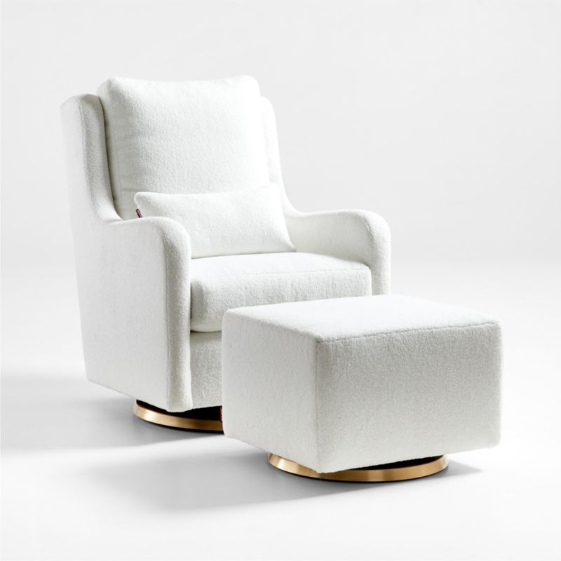 Milo Faux Sherpa Nursery Swivel Glider Chair with Gold Base - Image 1