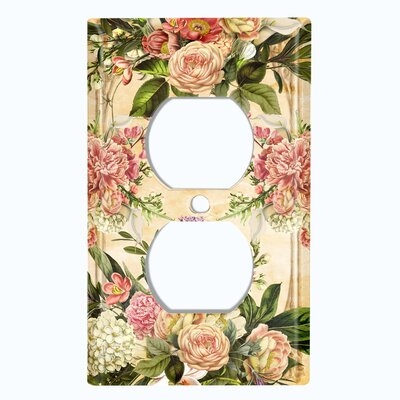 Metal Light Switch Plate Outlet Cover (Vintage Rose Frame - Single Duplex) - Image 0