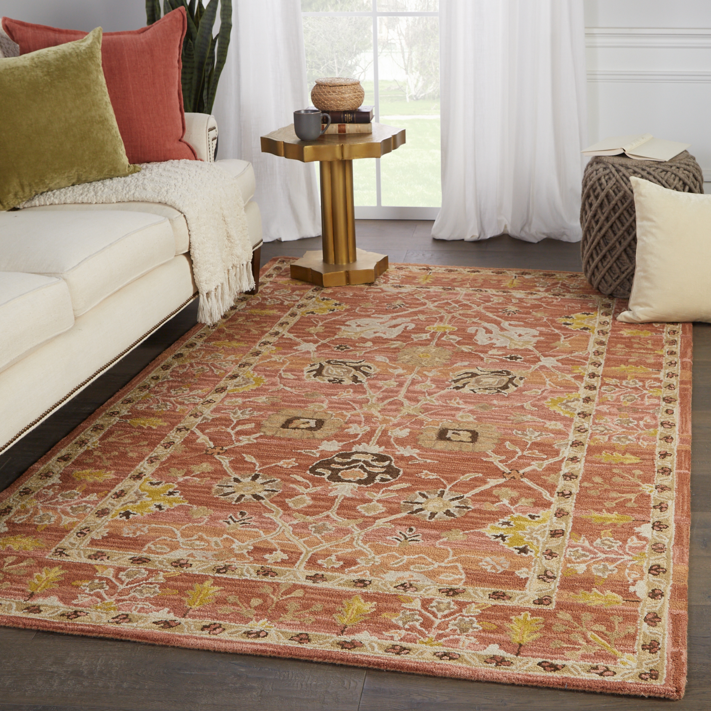 Vibe by Ahava Handmade Oriental Pink/ Gold Area Rug (9'X12') - Image 4
