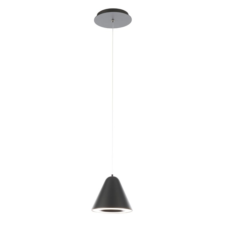 dweLED 1 - Light Single Cone LED Pendant Finish: Black, Shade Color: Black - Image 0