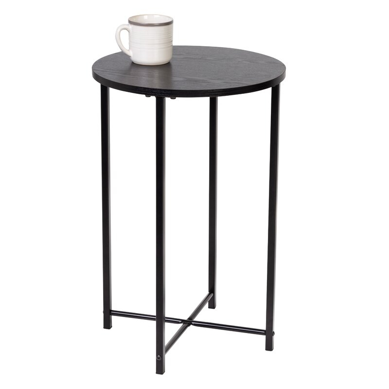 Round Side Table With X-Pattern Base, Black - Image 5