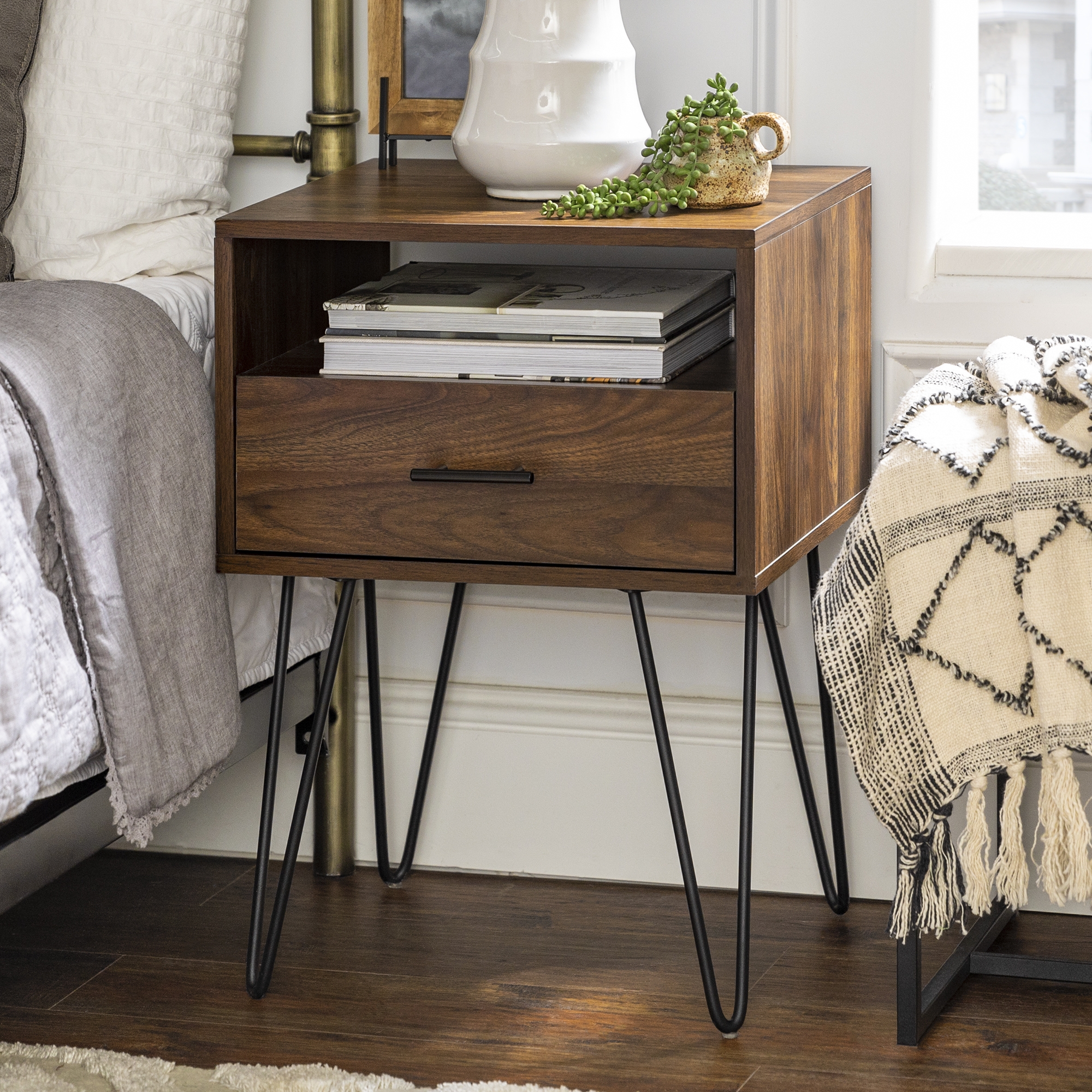 Croft Hairpin Leg 1 Drawer Side Table Set - Dark Walnut - Image 4