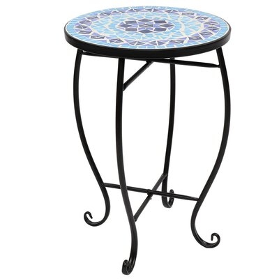 Christiana Blue Ocean Mosaic Wrought Iron Outdoor Accent Table - Image 0