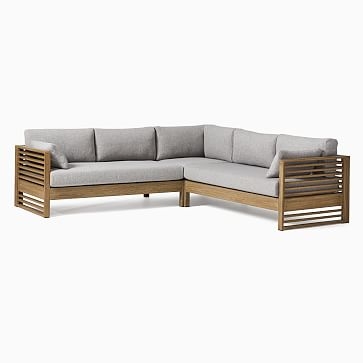 Santa Fe Slatted Outdoor 93 in 3-Piece L-Shaped Sectional, Driftwood - Image 2