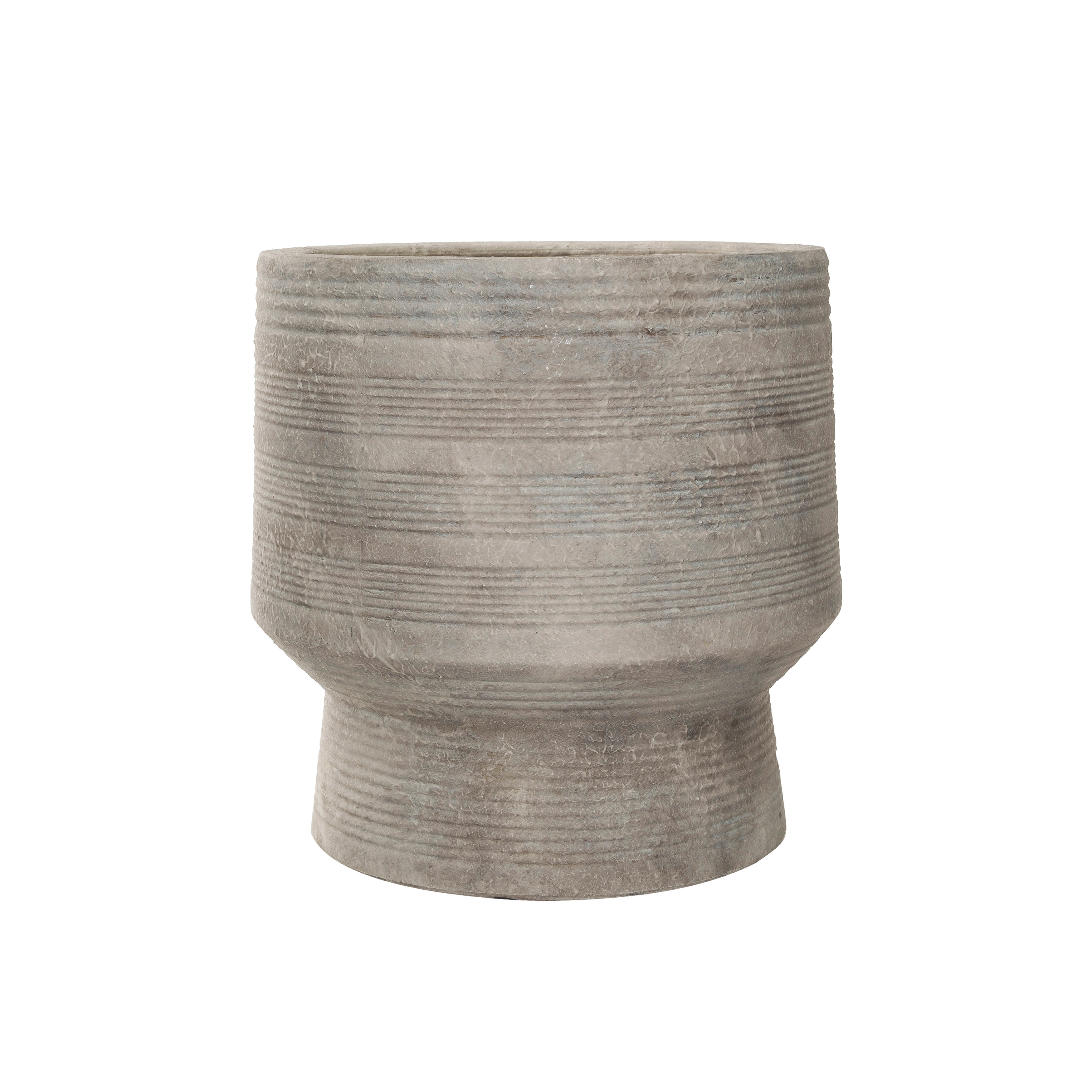Stoneware Footed Planter with Debossed Lines, Matte Cream - Image 0