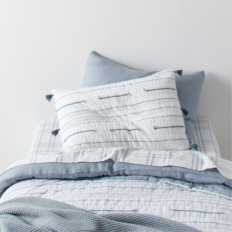 Mist Blue Embroidered Texture Stripe Voile Kids Pillow Sham - Image 1