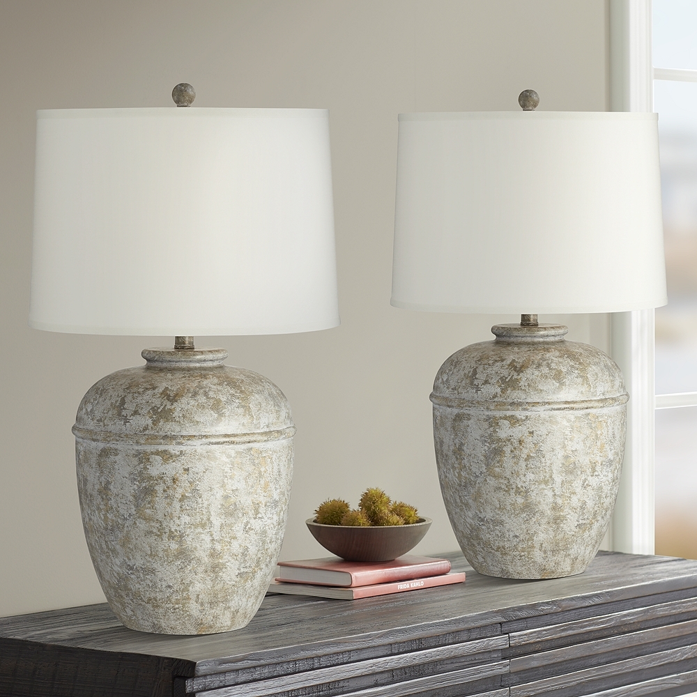John Timberland Otero 27" Mottled Faux Stone Rustic Lamps Set of 2 - Image 0