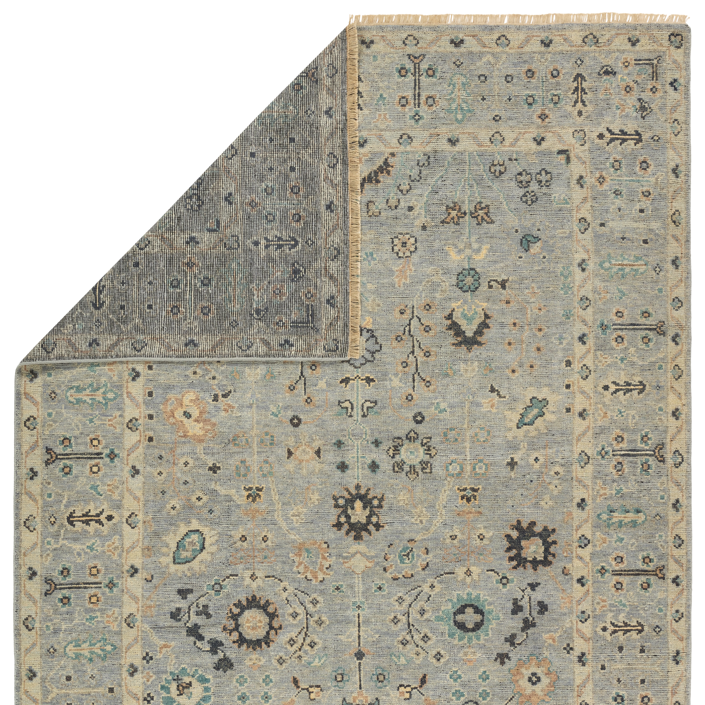 Nysa RHA11 Handknotted Floral Blue and Green Area Rug (6'x9') - Image 2