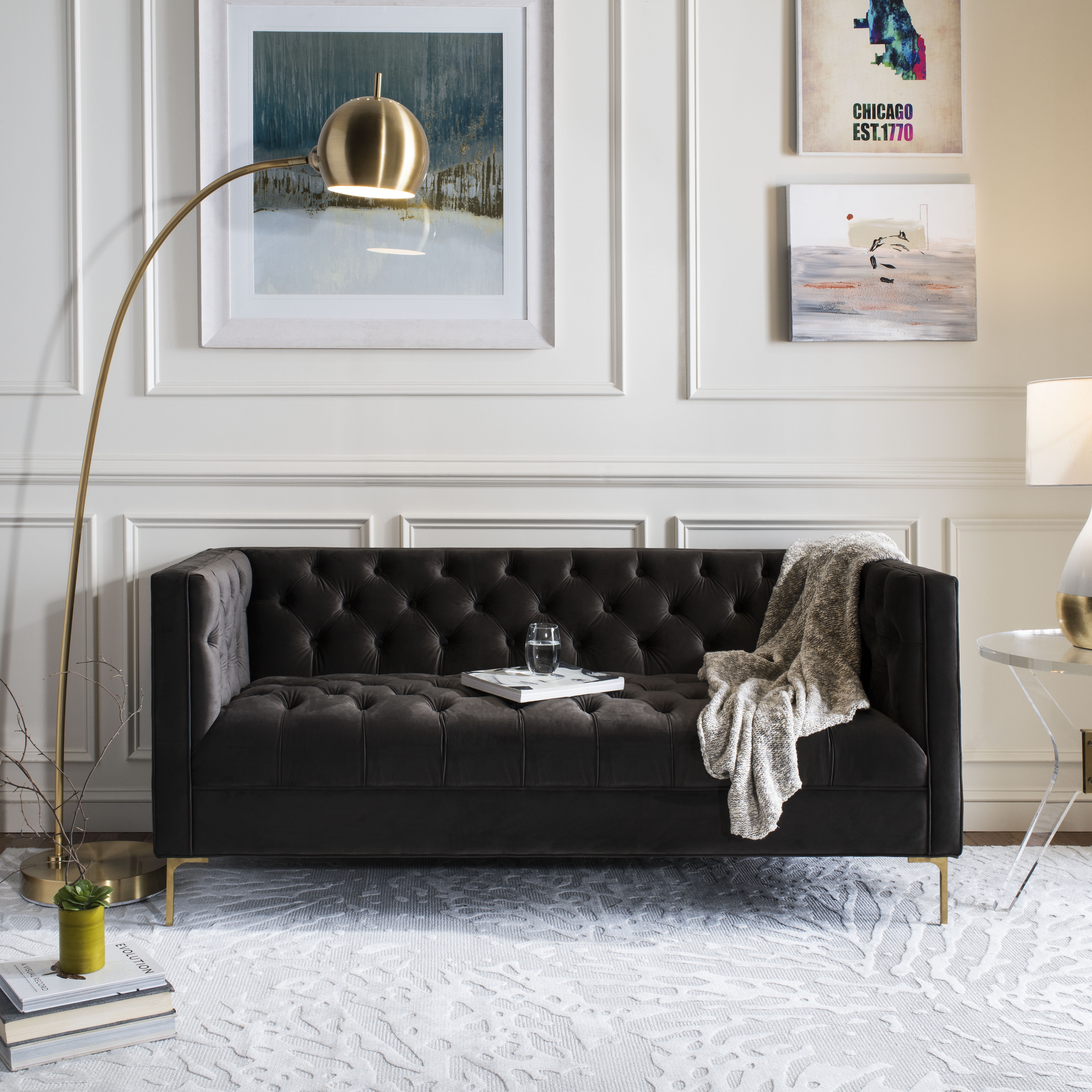 Vydia Velvet Tufted Sofa - Dark Mink - Safavieh - Image 1