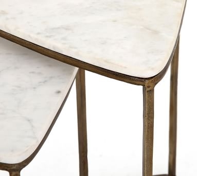 Cecilia Marble Nesting End Tables, Ivory/Brass - Image 4