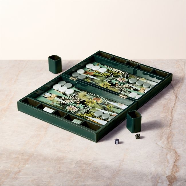 Palm Grove Green Leather Backgammon Set - Image 0