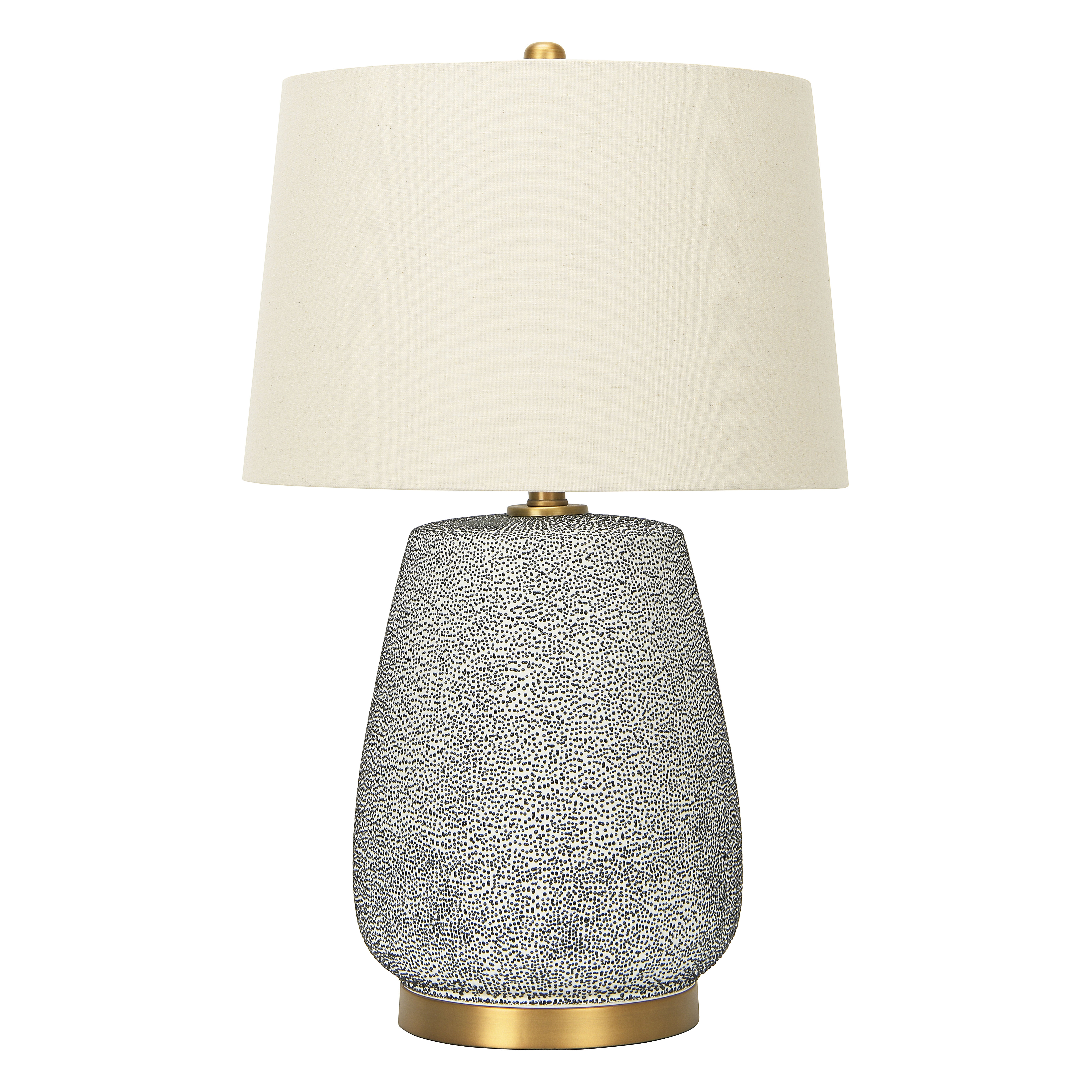 Textured Blue Glaze Ceramic Table Lamp with Natural Linen Shade - Image 0