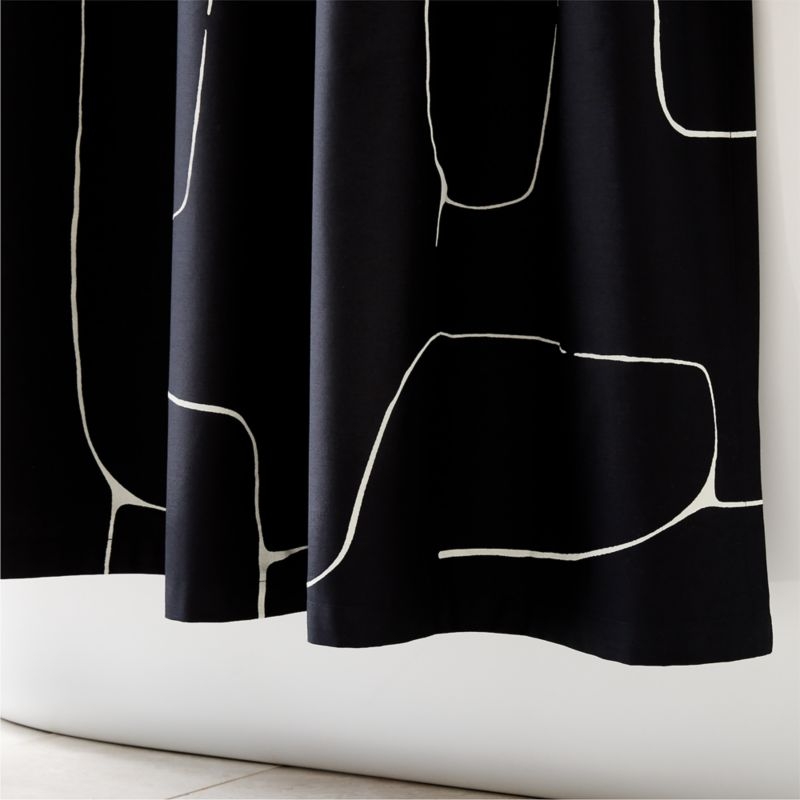 Falazo Organic Cotton Black with Warm White Abstract Shower Curtain 72" - Image 2