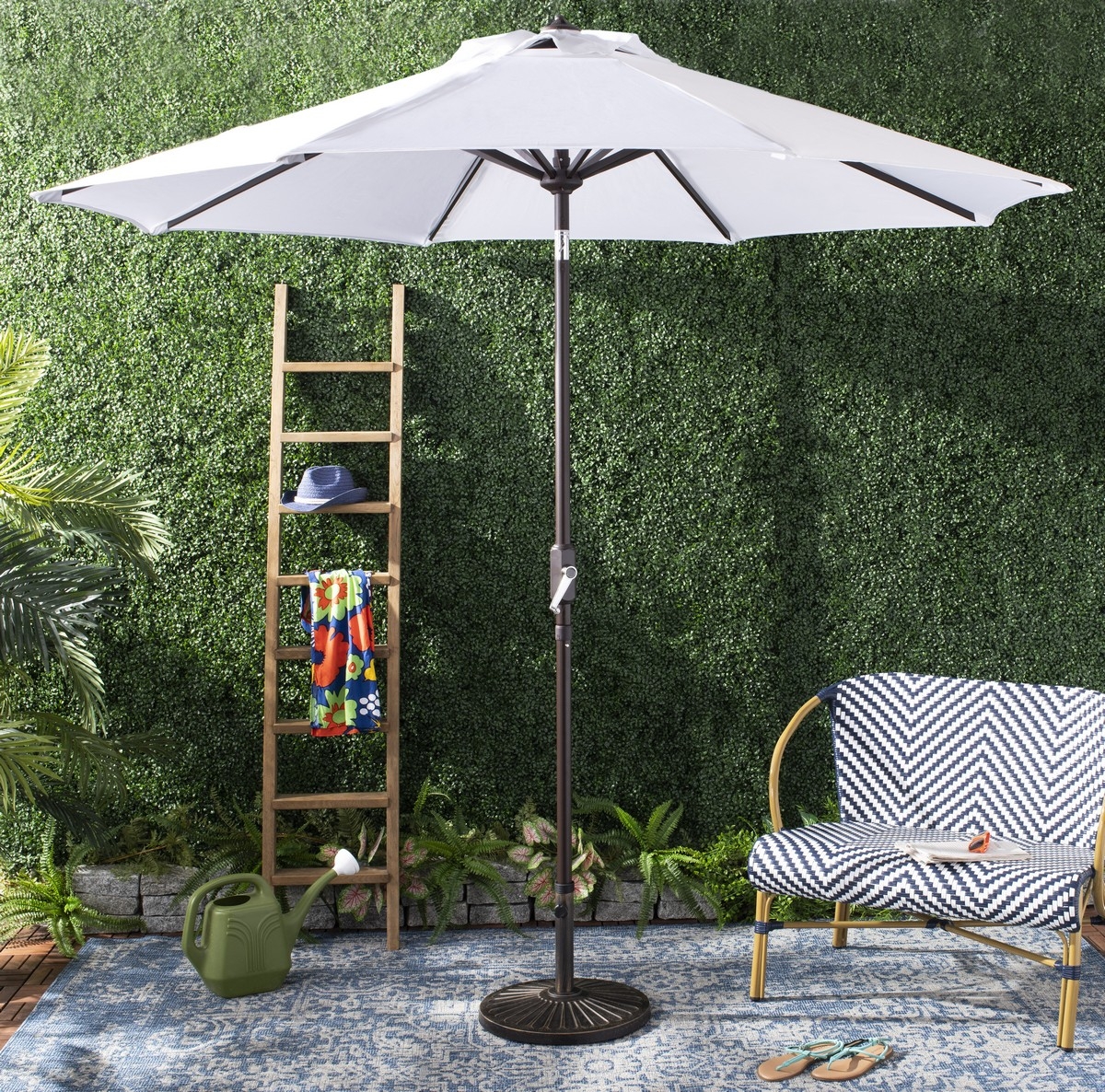 Herla 11Ft Auto Tilt Umbrella - White - Safavieh - Image 1