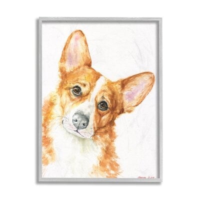 Curious Corgi Dog Portrait Soft Brown Watercolor - Image 0