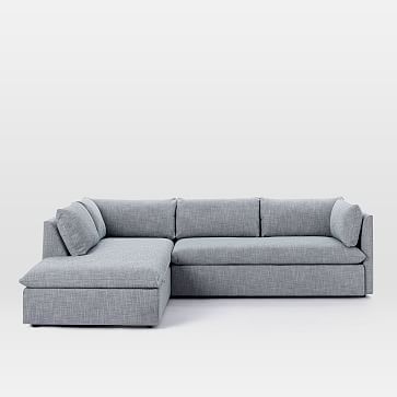 Shelter Sectional Set 02: Right Arm Sofa, Left Arm Terminal Chaise, Performance Yarn Dyed Linen Weave, French Blue - Image 4