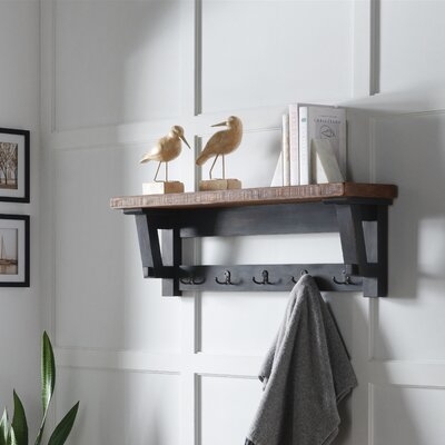 Mayna 5 - Hook Wall Mounted Coat Rack with Storage in Brown/Black - Image 0