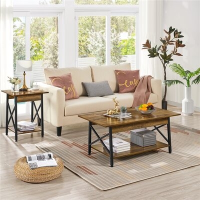 Industrial Coffee Table With Storage Shelf & X-shaped Side Metal Frame - Image 0