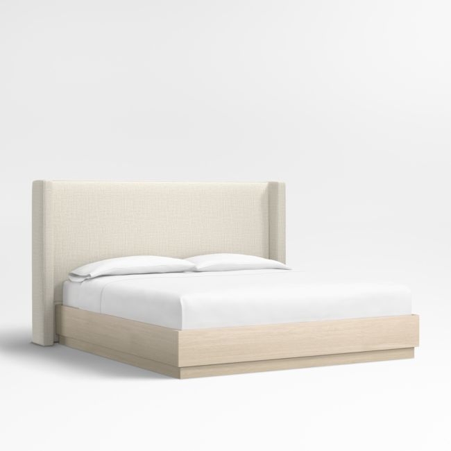 Arden 52" Natural Beige Upholstered King Headboard with Batten White Oak Bed Base - Image 0
