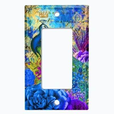 Metal Light Switch Plate Outlet Cover (Peacock Crown Flower - Single Rocker) - Image 0