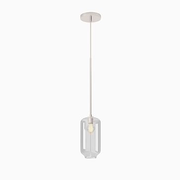 Sculptural Pendant Brushed Nickel Clear Glass Pebble (6") - Image 0