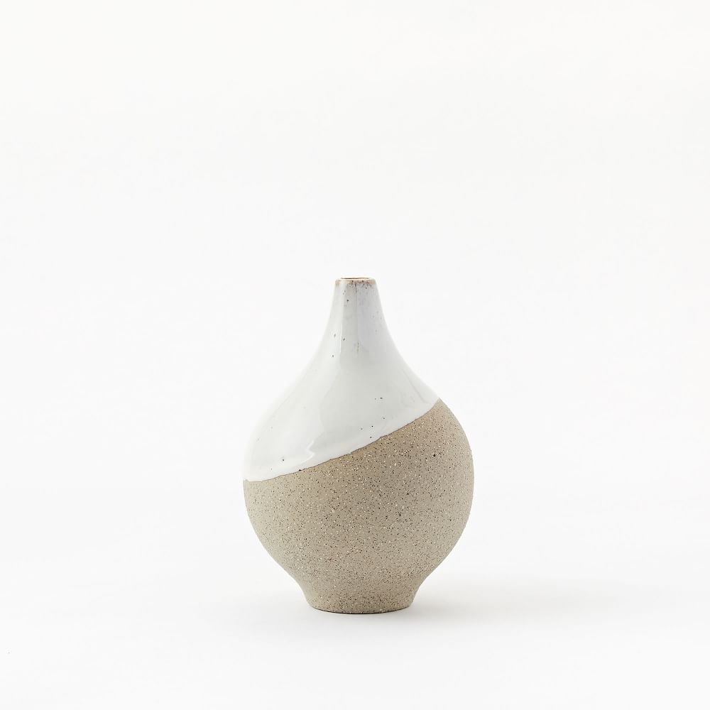Half-Dipped Stoneware Vase, Gray/White, Small Bulb, 6" - Image 0