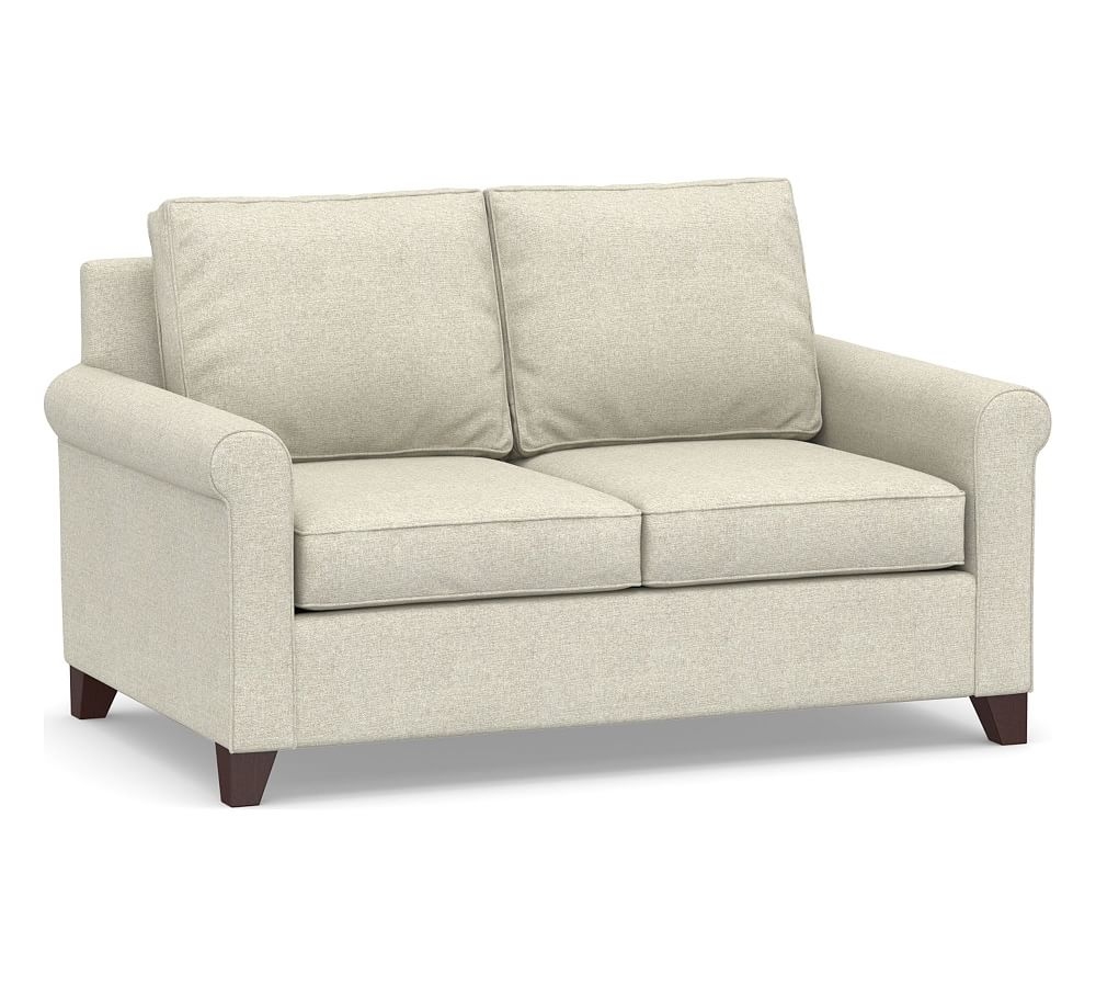 Cameron Roll Arm Upholstered Deep Seat Loveseat 2-Seater 63", Polyester Wrapped Cushions, Performance Heathered Basketweave Alabaster White - Image 0