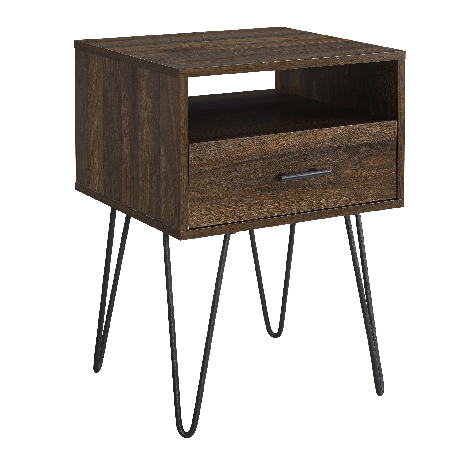 18" Modern Single Drawer Hairpin Leg Nightstand - Dark Walnut - Image 1