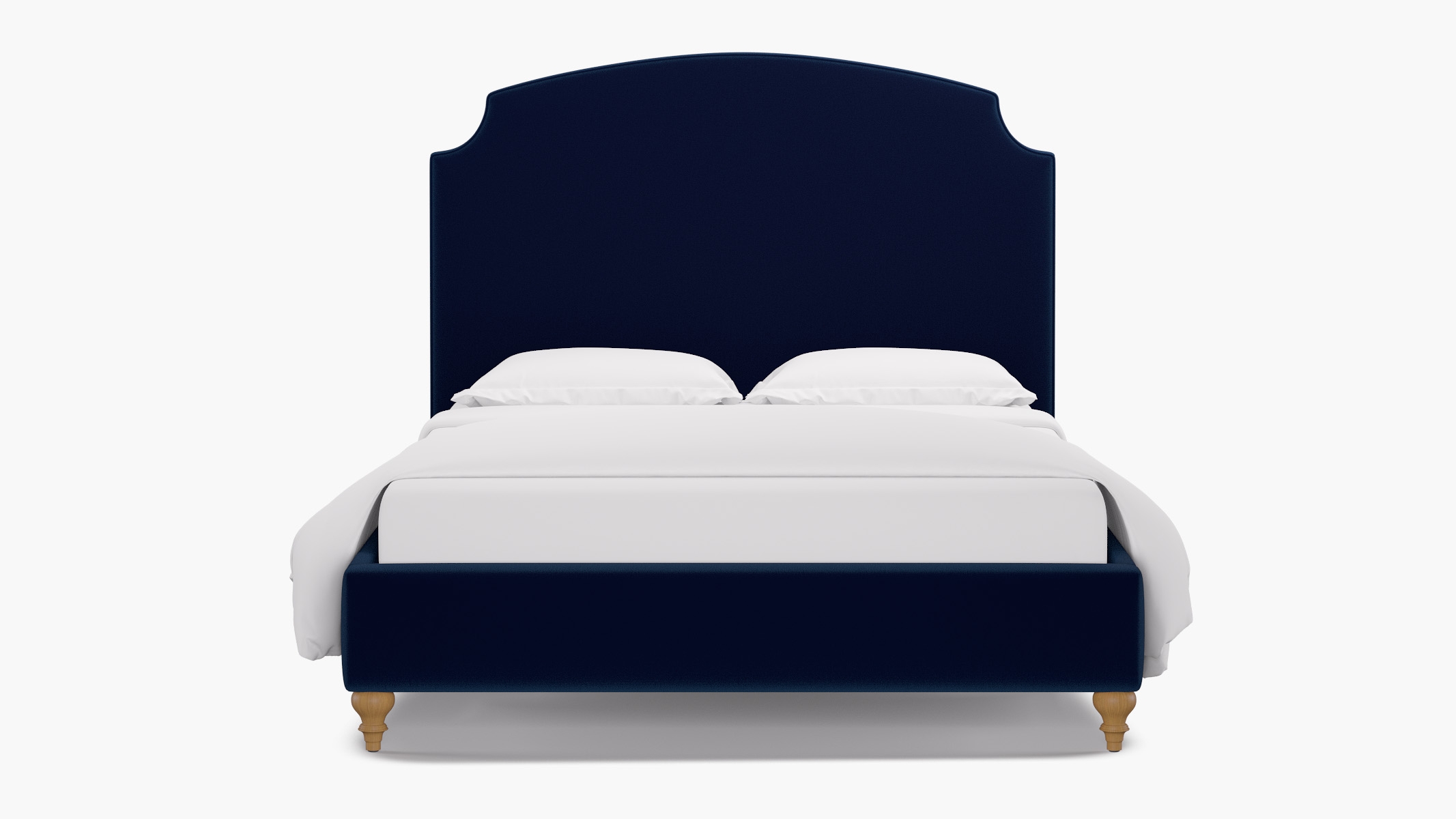 Cove Bed, Navy Performance Velvet, Natural Traditional Turned Leg, Full - Image 0