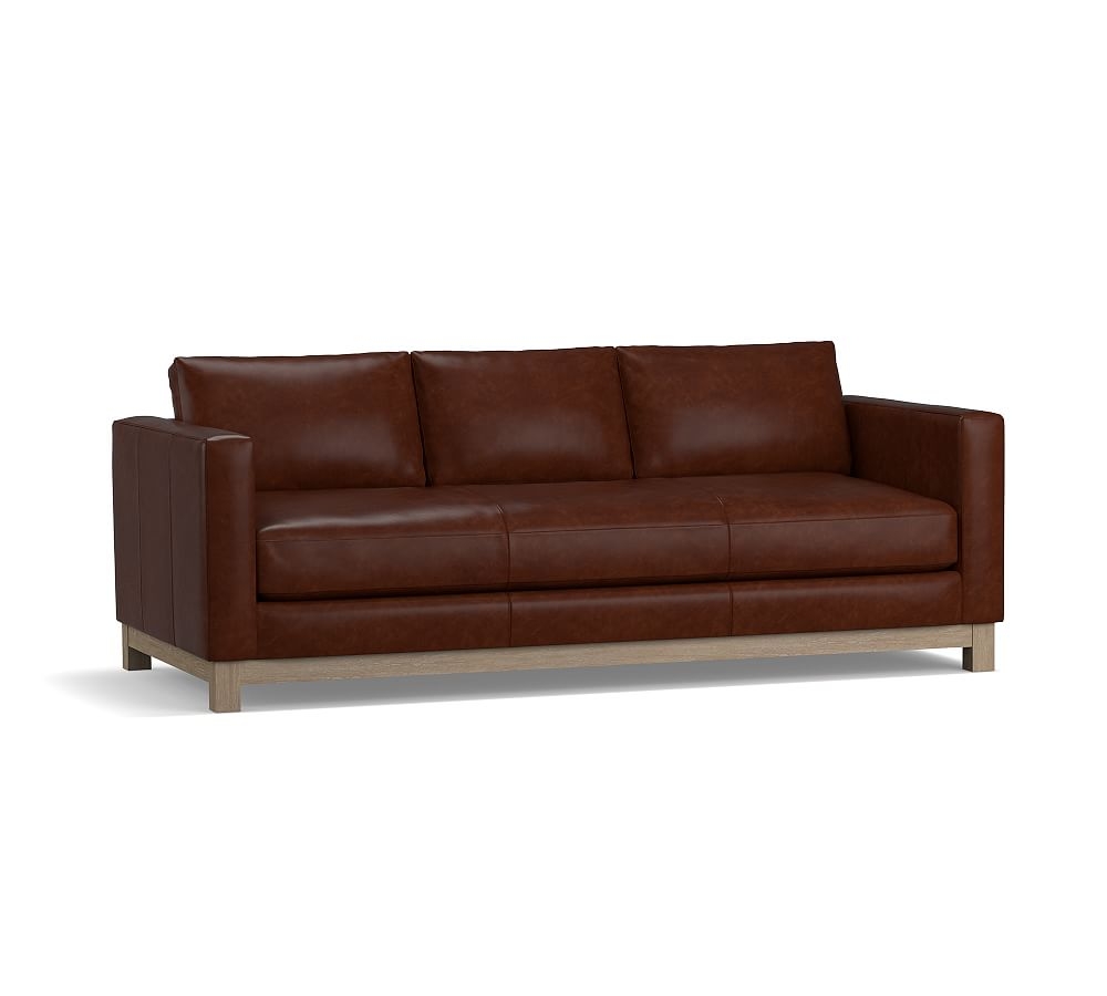 Jake Leather Loveseat 70" with Wood Legs, Down Blend Wrapped Cushions, Vintage Camel - Image 0