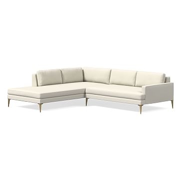 Andes Sectional Set 34: XL Right Arm 2.5 Seater Sofa, XL Left Arm Terminal Chaise, Luxe Boucle, Stone White, Blackened Brass - Image 0