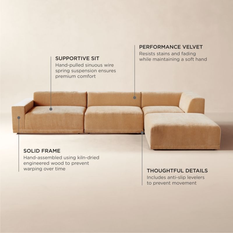 Faible 4-Piece Wheat Performance Velvet Deep Depth Sectional Sofa with Left-Arm - Image 5