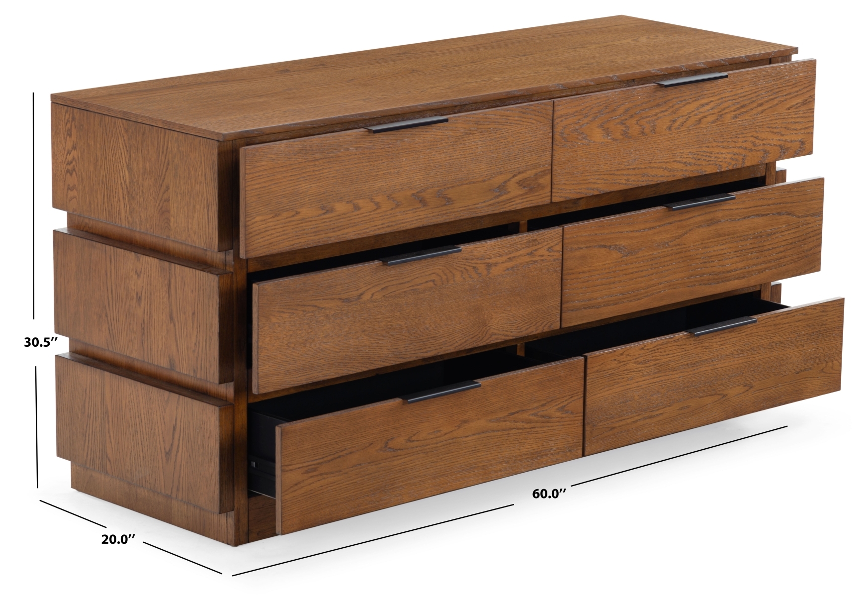 Titus 6 Drawer Stacked Dresser - Medium Oak - Image 9