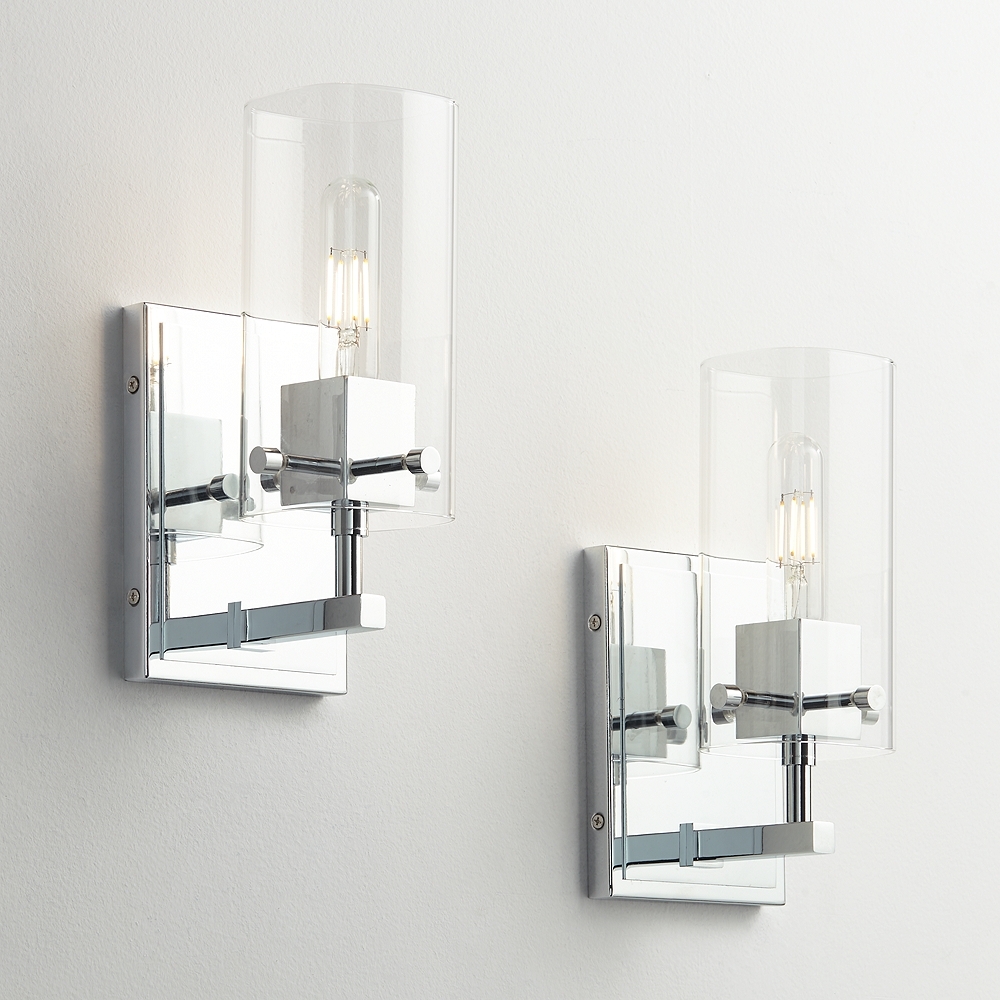 Possini Euro Metis 11" High Chrome and Glass Wall Sconces Set of 2 - Image 0