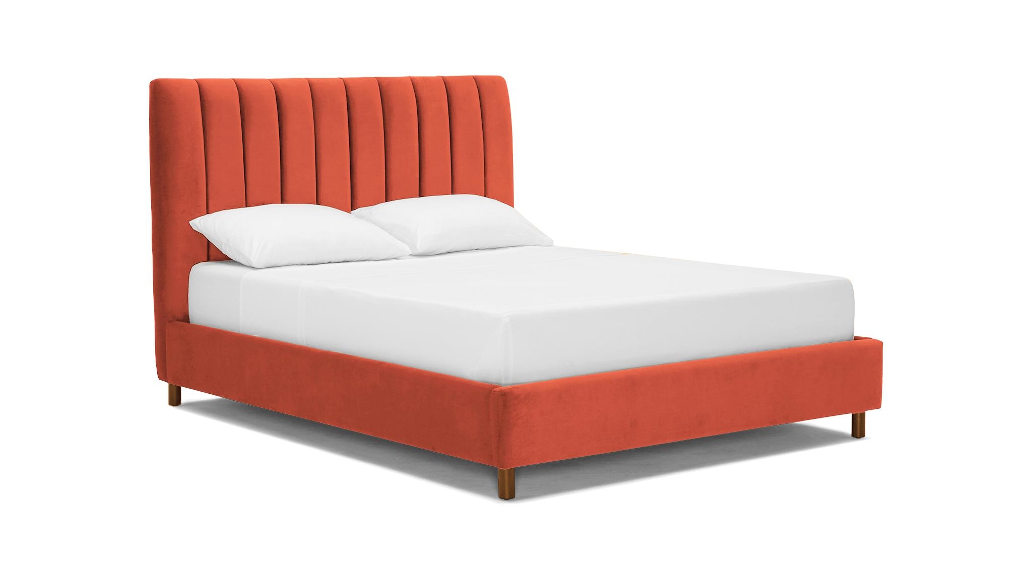 Orange Lotta Mid Century Modern Bed - Key Largo Coral - Mocha - Queen - Image 1