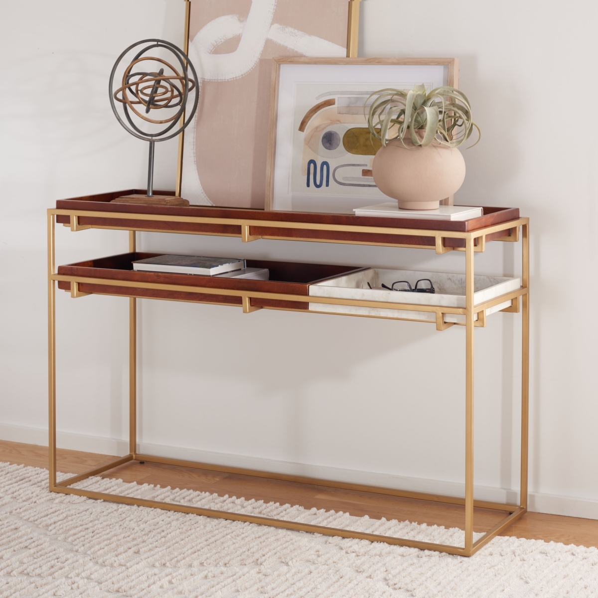 Akari Marble Console Table - Brown / White - Safavieh - Image 1